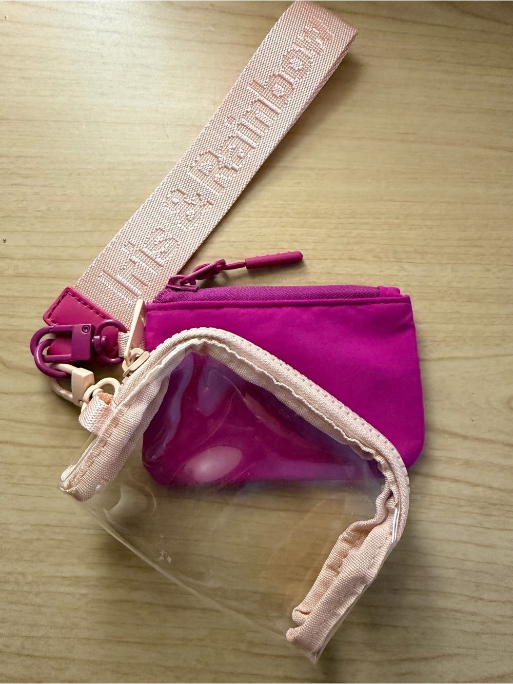 Pink Clear Wristlet Set with Blush Strap